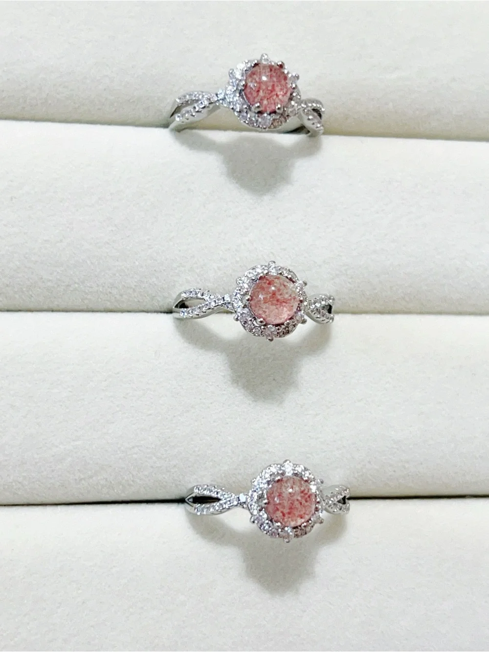Natural Strawberry Quartz Dainty Ring | Silver Plated | Adjustable Open Ring